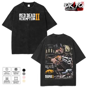 Red Dead Redemption 2 Washed Graphic Tee, Vintage Design Tshirt gifts men shirt Cotton Fabric Soft Top Menswear streetwear Seamless Clothes