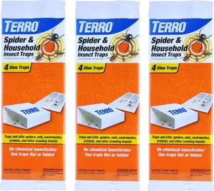 TERRO T3206SR Non-Toxic Indoor Spider, Ant, Cockroach, Centipede, and Crawling Insect Trap - 12 Traps