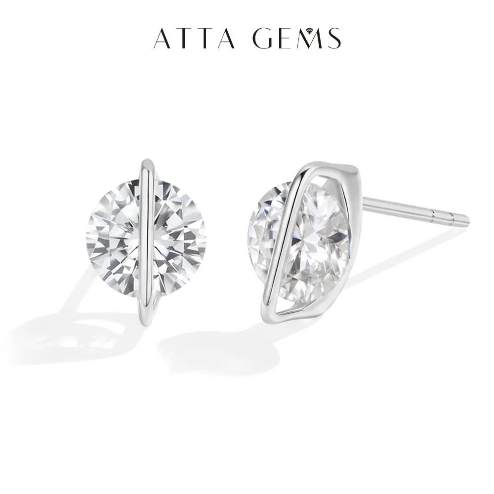 ATTAGEMS 1CT Round Cut Lab-Created Moissanite Earrings for Women 925 Sterling Silver Studs Earrings Daily Wear Birthday Jewelry E076