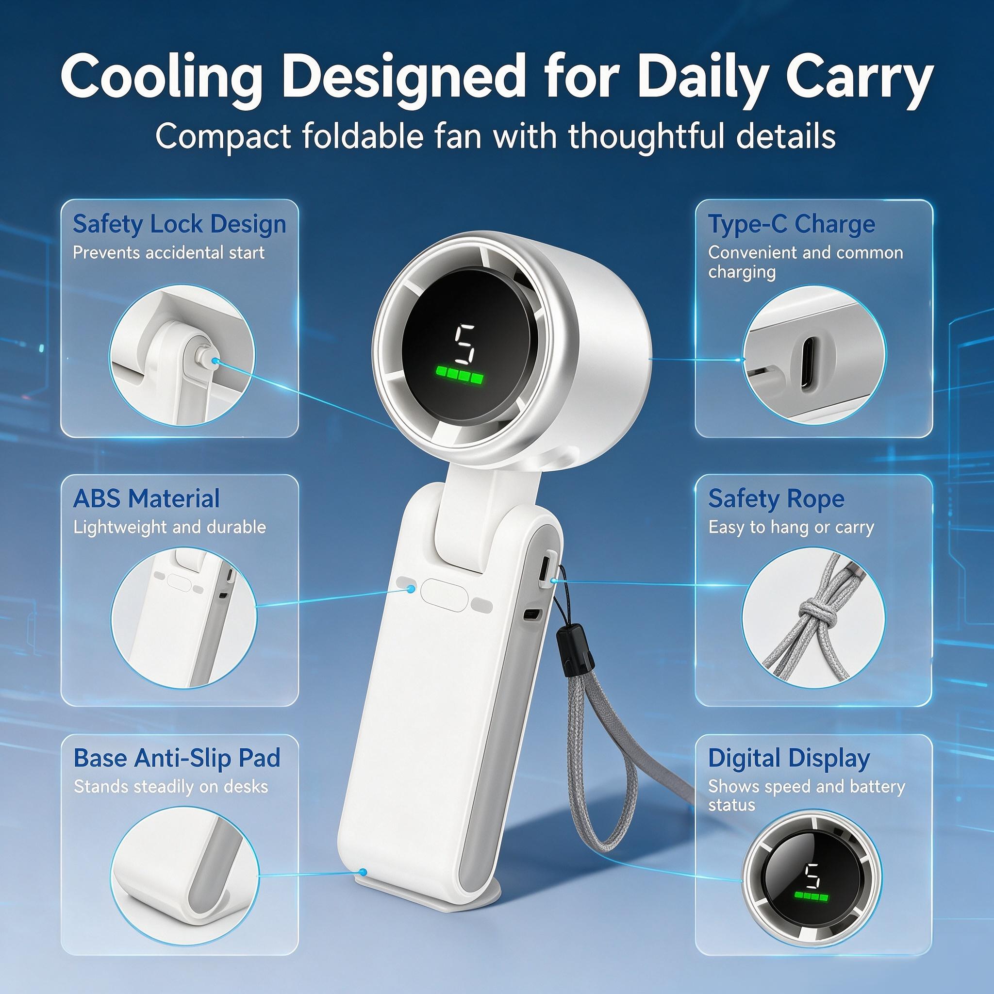 Ultra Cool Turbo Portable Handheld Fan, 3 IN 1 Light Small Personal Fan for Hand Neck Desk, 5 Adjustable Wind Speeds, 5000mAh Rechargeable Battery Support 12 Hours Use, Holiday Travel Essential Cooling Gift Ultra Cool Turbo Portable Handheld Fan, 3 IN 1 Light Small Personal Fan for Hand Neck Desk, 5 Adjustable Wind Speeds, 5000mAh Rechargeable Battery Support 12 Hours Use, Holiday Travel Essential Cooling Gift