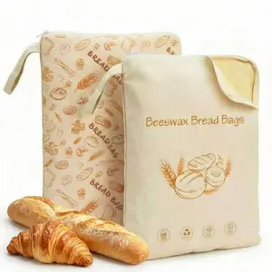 Reusable Beeswax Bread Bags Eco-Friendly Cotton Linen Bread Storage Bags Washable Food Storage Pouches for Homemade Bread Sourdough Baguette  Pastries Organiser Kitchen Cabinet Disposable Lightweight Lightweight Plastic