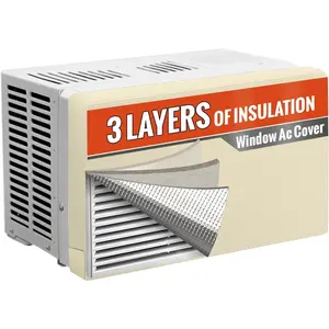 AC Covers for Inside to Protect AC and Winter Insulation, 3 Layers Insulation Air Conditioner Covers for Window Units with  Foil and 2mm , 25" W x 17" H x 3.5" D - Beige