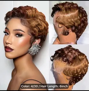 Wavy Pixie Cut Lace Front Wig Human Hair, 13x4 HD Frontal Short Body Wave Wig, Pre Plucked Finger Wave Mommy Wig