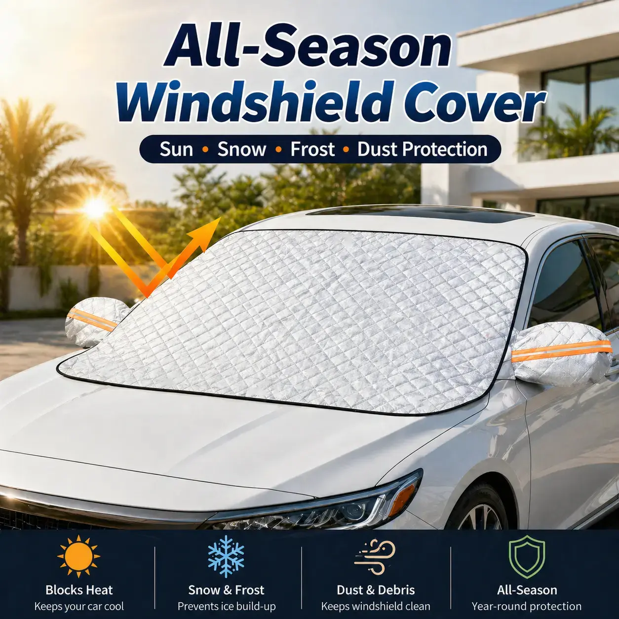 【ToolUpgrade】Car Windshield Snow Cover,  Dust Rain Ice Frost Guard Protector - Anti-theft & Durable Design, Suitable for Car Winter Protection Snow & Summer Sunshade - Automotive Exterior Accessories (48''X64'')