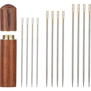 48Pcs 3 Sizes (1.42/1.5/1.65in) Large Eye Sharp Self Threading Blind Needles Easy to Thread for Hand DIY Embroidery Sewing