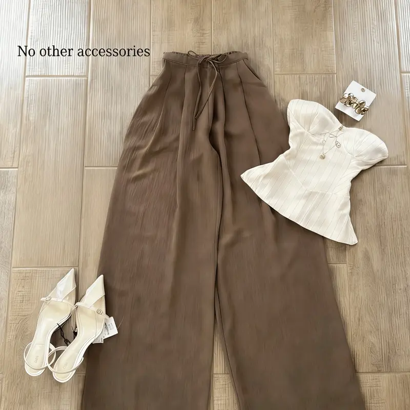 2026 Spring Summer New Women's Striped Top Solid Color Long Pants Two-Piece Set, Summer Outfit Set, Sexy Commuter Casual Style, Fashionable Ladies' Clothing Womenswear
