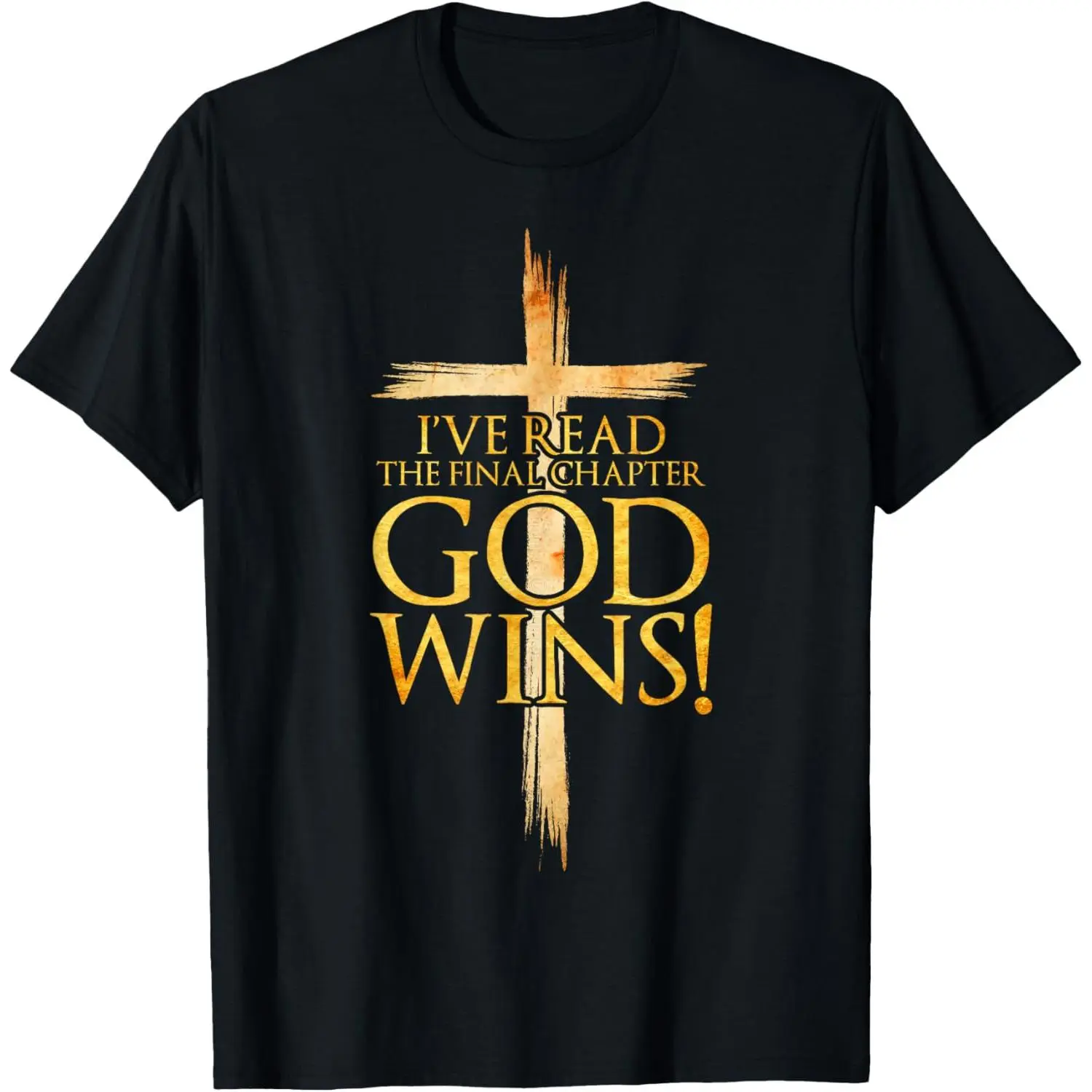 Men's Graphic T-Shirt, Christian "God Wins" Streetwear Design in Soft 100% Cotton, Short Sleeve Fashion Apparel for Sports, Fabric, Sensitive Skin, Regular Fit, Graphic Cross Men's Short-Sleeve T-Shirts, Soft Cotton, Religious Imagery Graphic Men's Short-