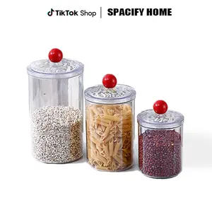 SPACIFY HOME 3-Pack Airtight Food Storage Canisters | Cute Vibrant Colorful Ball Lids, One-Click Airtight Seal | Lock in Freshness, Moisture&Bug Proof|Clear Visible Body,Stackable Space-Saving|Pantry/Fridge/Countertop Must-Have|Organize Snacks/Nuts/Candy