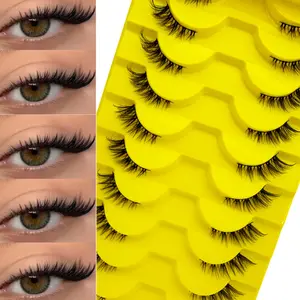 10 Pairs Half Eye Lashes Natural Fluffy False Eyelashes Wispy Lightweight Faux Mink Fox Eye Tail Elongation Style perfect for daily wear, vacation, Halloween, Christmas, and New Year