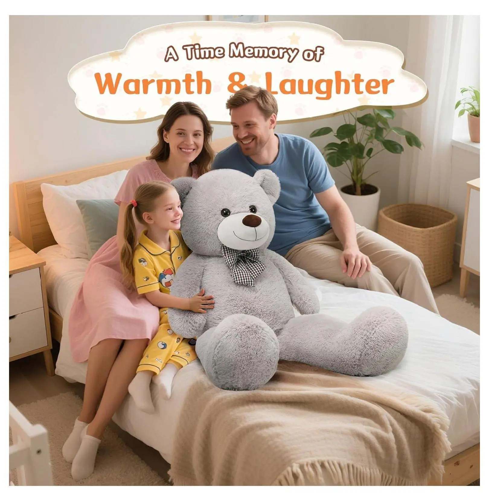 Giant Teddy Bear 47 Inch, 4 Feet Plush Toy - Large Stuffed Animal for Kids & Adults - Gray Teddy Bear Gift for Girlfriend, Boyfriend, Valentine's Day, Birthdays LIGHT GRAY