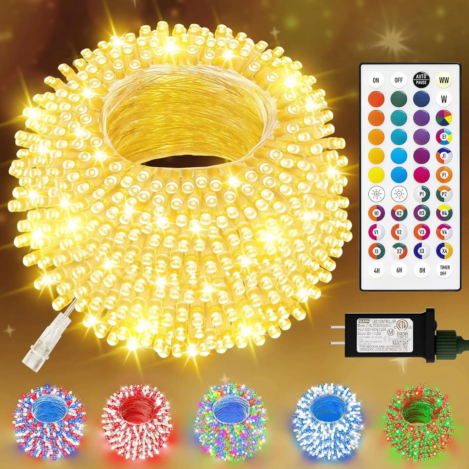 LitHome Color Changing Christmas String Lights Connectable, 35 Colors 66Ft 200 LED String Lights Outdoor with Remote, Twinkle Light Plug In for Classroom Indoor Bedroom Party Halloween Xmas Tree Decor