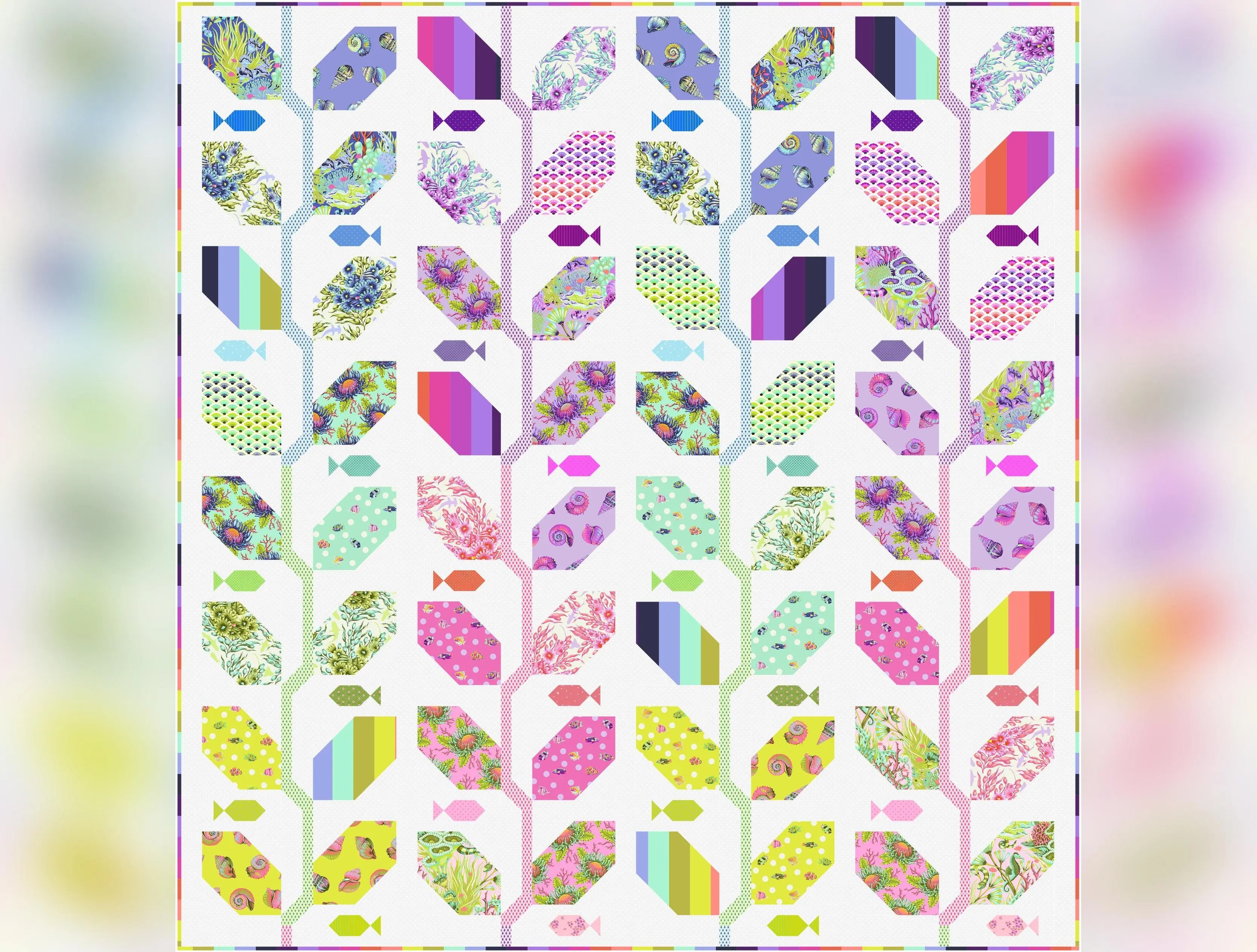 Marine Meadow Quilt Kit | Floral Reef & True Colors by Tula Pink | 85.5” x 90”