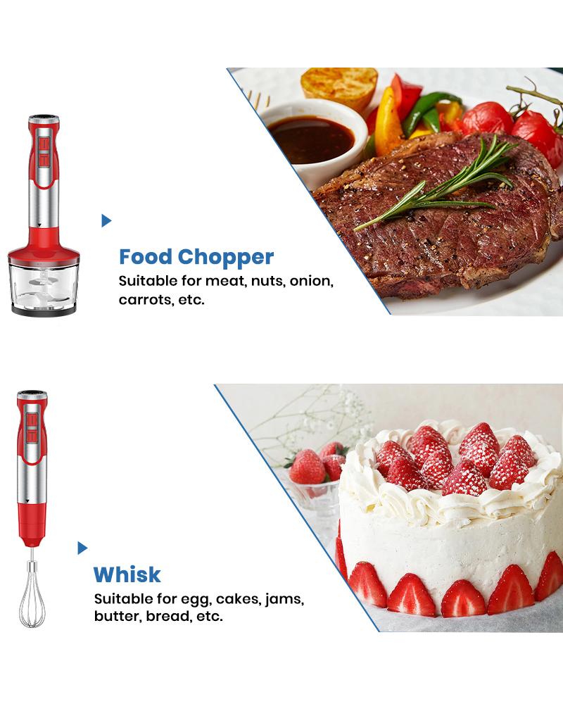 ODIFORGO Red 4-in-1 Immersion Hand Blender, 8-Speed Stick Blender with Whisk, Chopper, Beaker, Stainless Steel Blade for Smoothies, Soup, Everyday Mixing, Immersion Blender ODIFORGO Red 4-in-1 Immersion Hand Blender, 8-Speed Stick Blender with Whisk, Chopper, Beaker, Stainless Steel Blade for Smoothies, Soup, Everyday Mixing, Immersion Blender