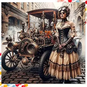 1 DIY diamond painting kit, 5D diamond art set, DIY decoration, steampunk car diamond painting kit full drill, mosaic, diamond art, DIY art home decor, suitable for Christmas