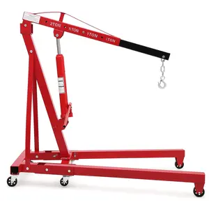 2 Ton Engine Hoist, Heavy Duty Steel Cherry Picker with Lever and 6 Casters, Folding Hydraulic Engine Crane with Telescopic Boom Hitch and Press Handle for Workshop Auto Repair, 4400LBS, Red
