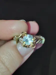 DAINTY Gold Sterling Silver Size 8 Sky Blue Topaz Elven Elvish Genuine Gemstone Fantasy Magical Wire Wrapped Ring