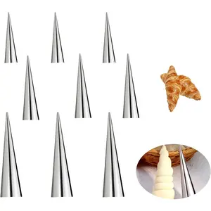 9 Pcs Cannoli Tubes,Non-Stick Cream Horn Cones Tubes Stainless Steel Conical Croissant Pastry Baking Moulds,Cannoli Form Roll Mold Corner Shaper for Christmas Anniversary and Daily Use(3 Size)