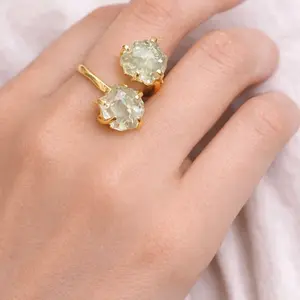 Green Amethyst Ring Double Ring Adjustable 5-9)