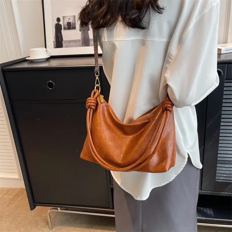 Hobo Bags for Women Foldable Leather Shoulder Handbag Slouchy Tote Crossbody Purses with Adjustable Strap for Everyday Use
