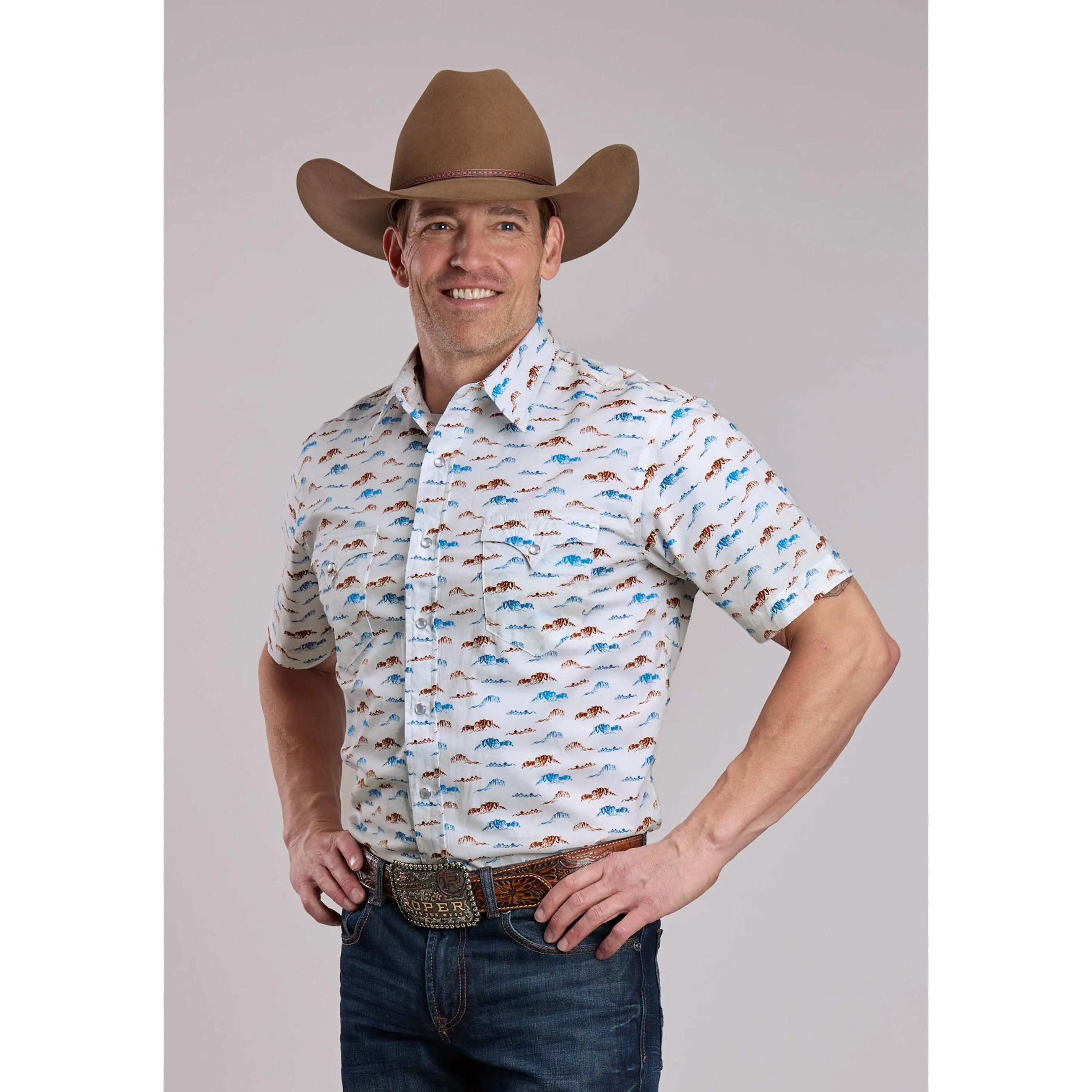 Mens Roper Mesas Print Short Sleeve Snap Shirt