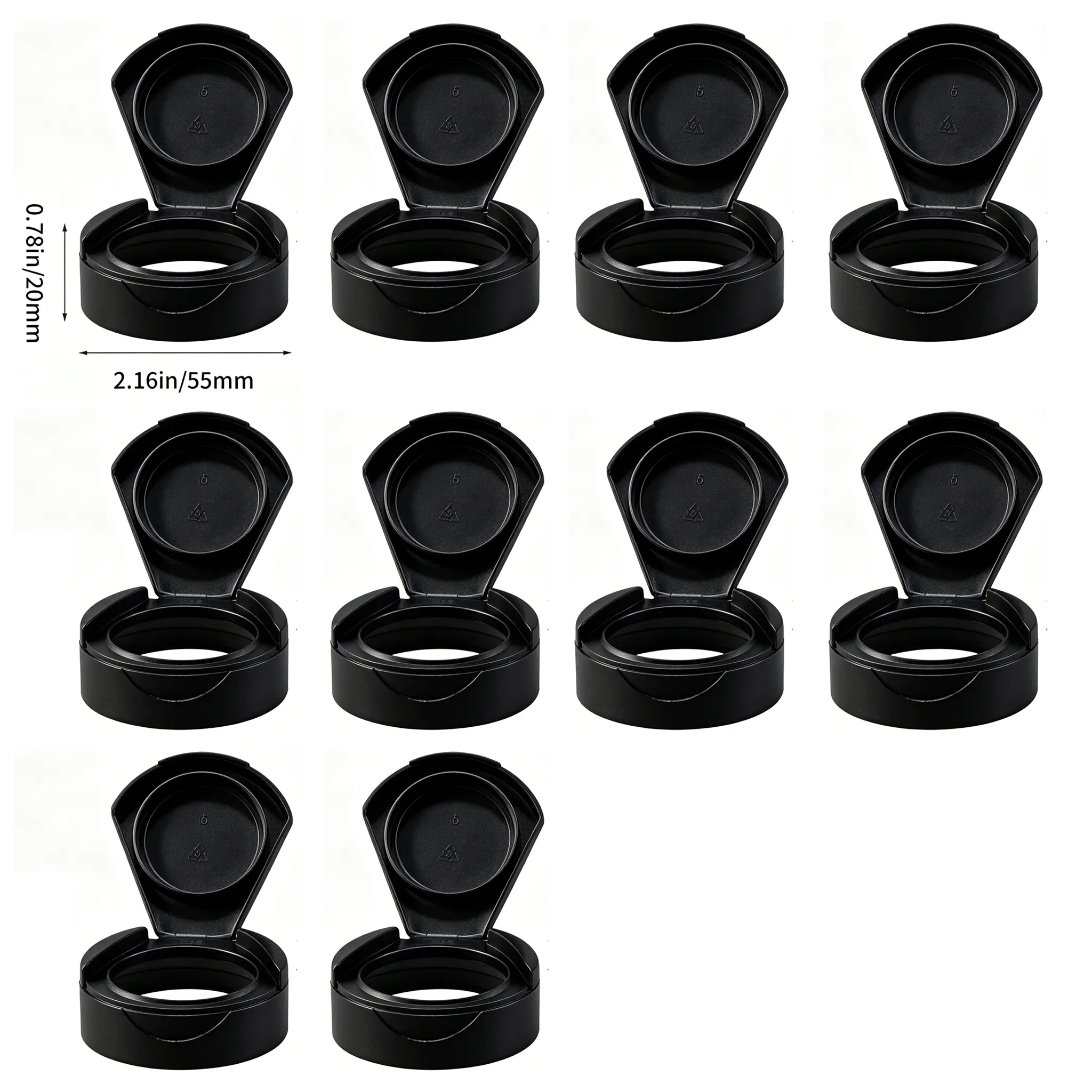 ten black 2.16-inch lids
