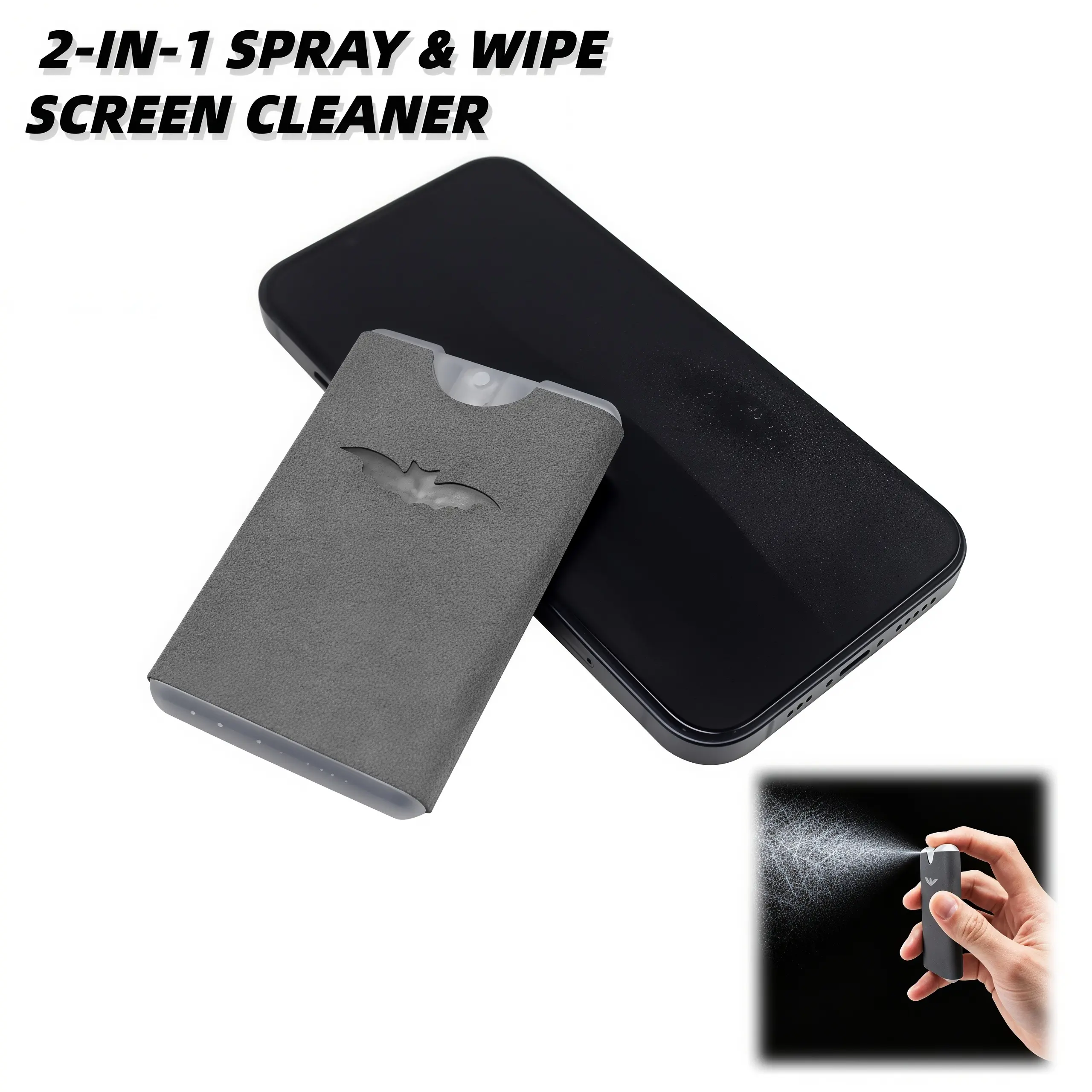 2‑in‑1 Spray & Wipe Portable Screen Cleaner Kit, Nano Streak‑Free Formula with Microfiber Cloth, Universal for Smartphone, Tablet, Laptop and Display Screens