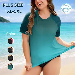 COOTRY Women's【Plus Size】Swim Shirt Rash Guard Short Sleeve UPF 50+ Sun Protection Swimsuit Top Bathing Shirt | 2026 Summer Shirt | 2026 Spring Break Gift For Easter's Day Mother's Day | plus size fashion