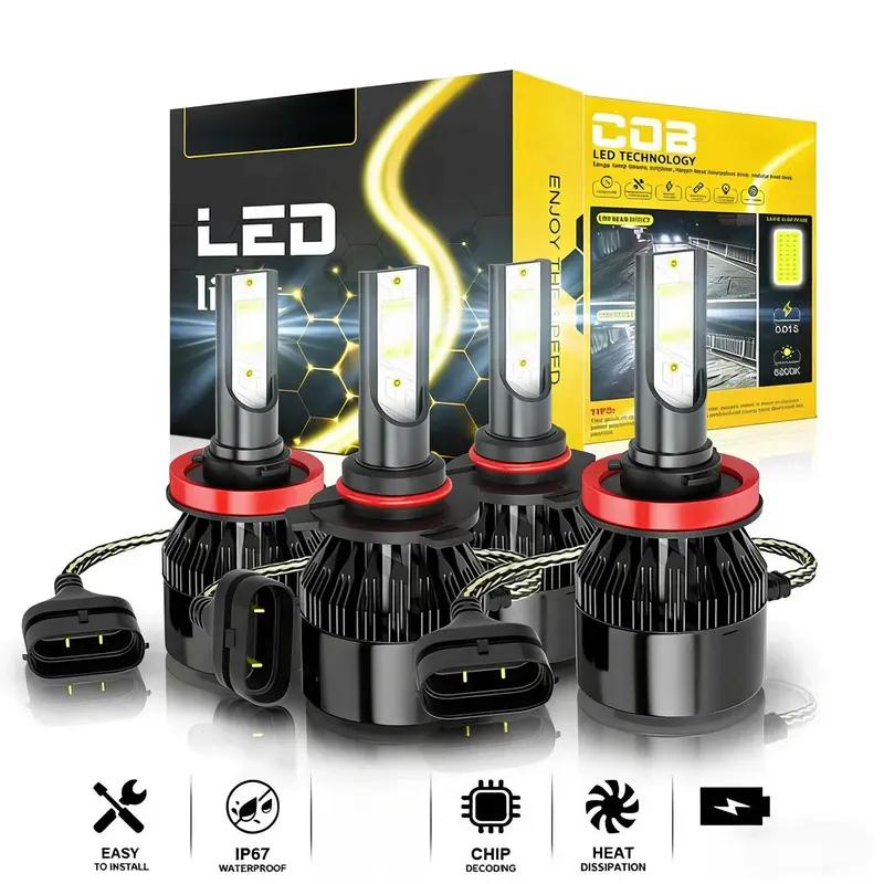 Plug and Play 9005/HB3 9006/HB4 LED Headlights - 4PCS 6000K White Light, Cooling Fan, No Battery, Super Bright Car Truck Driving Accessories  cars accessories  car stuff
