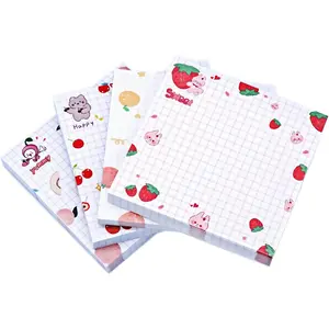 Cute Kawaii Sticky Notes 3.1x3.1in 4Pads 80Sheets/Pad Self-Stick Note Pads Cute Colorful Super Sticky Note Pads 4  Cute Patterns,Fruits Sticky Notes