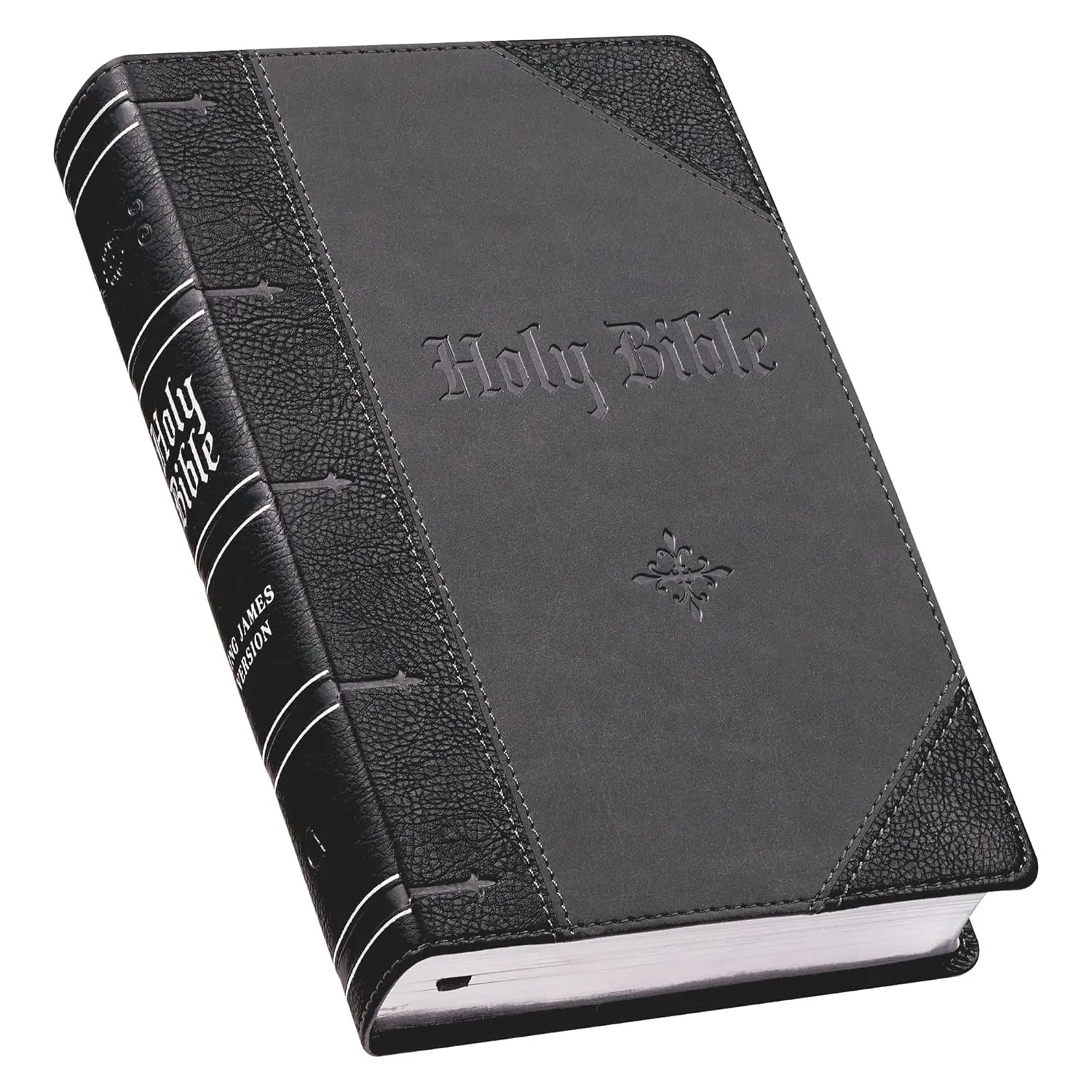 KJV Holy Bible, Giant Print Standard Size Faux Leather Red Letter Edition - Ribbon Marker, King James Version, Black /Gray (KJV Standard GP Editions