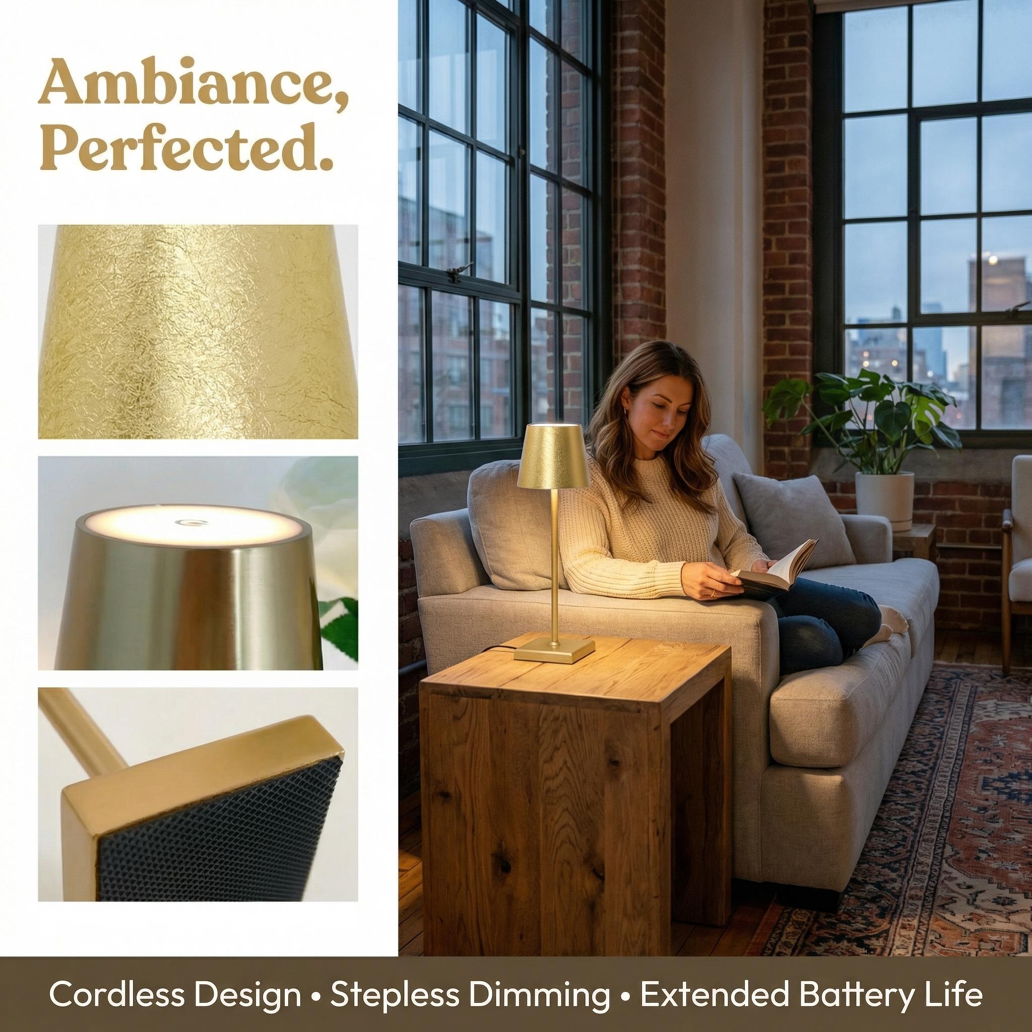 Modern Gold Ambient Table Lamp, Elegant Bedside Light for Bedroom, Restaurant, Bar, Living Room and Table Decor