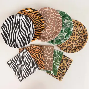 Disposable Paper Dinnerware Set, 60 Pcs - Animal Safari Print Jungle Theme Party Plates and Napkins for 30 Guests