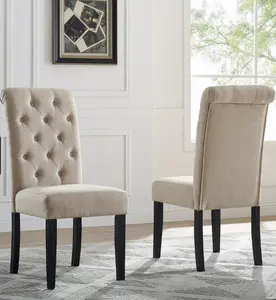 Roundhill Furniture Leviton Solid Wood Tufted Dining Chair (Set of 2)