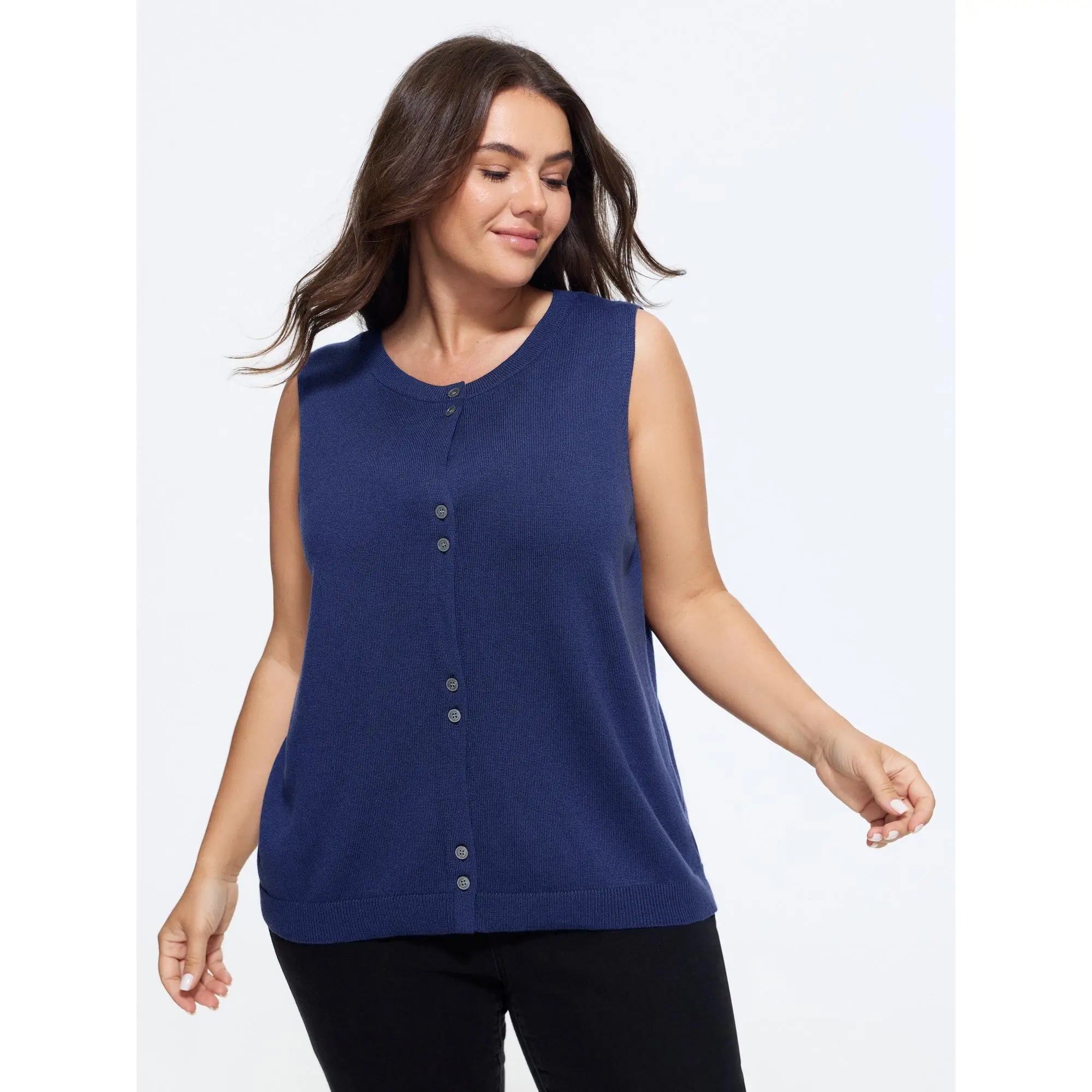 BLOOMCHIC Women's Plus Size Sleeveless Round Neck Front Button Wool Sweater Vest, Fabric Garment with Flattering Fit [M-6X] 2026 Summerfinds, Casual, Tops, Vest Top, Regular