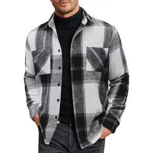 Flannel Shirts Long Sleeve Plaid Shirt Jacket Casual Button Down Fleece Shacket with Pockets