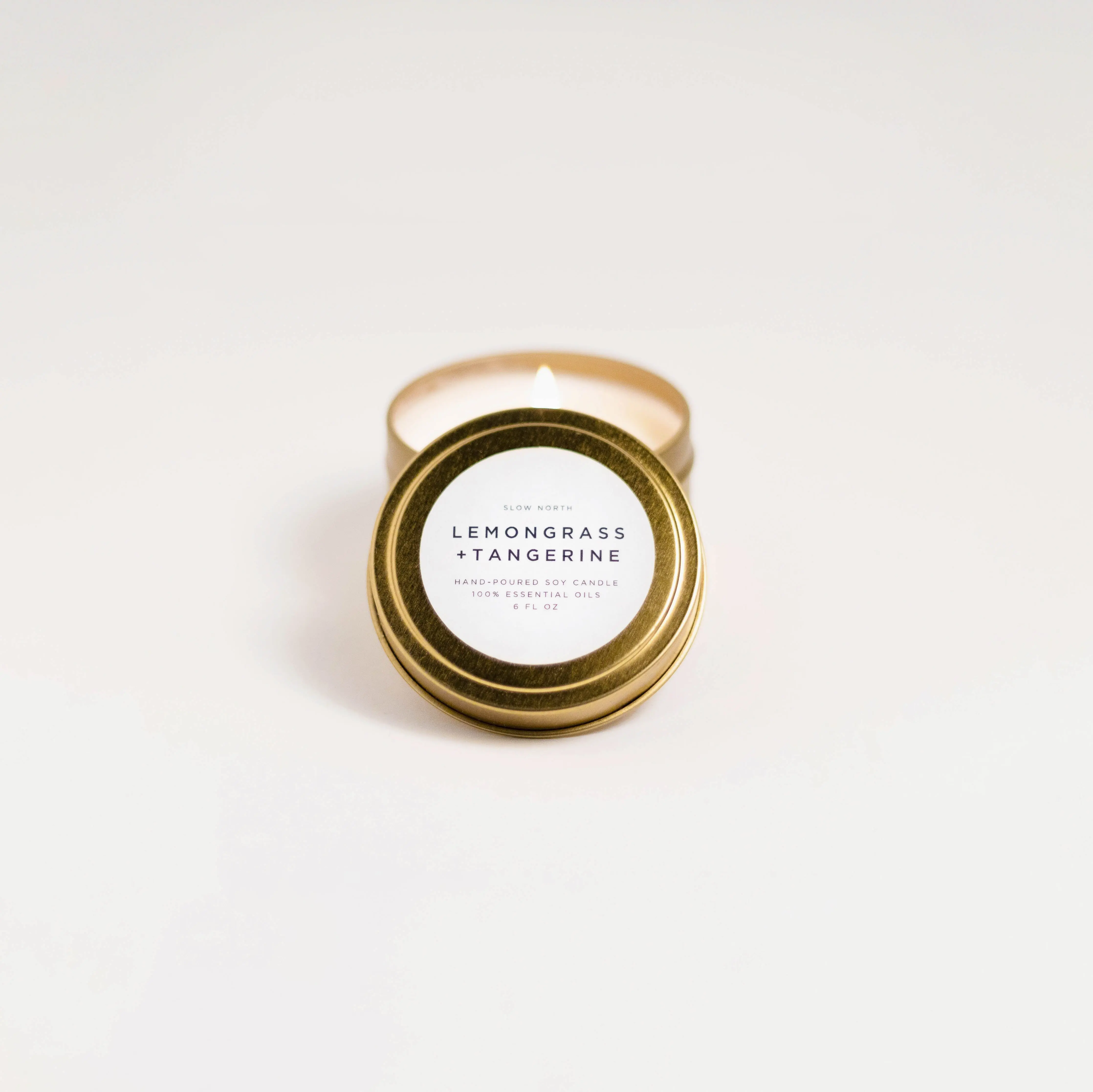 Slow North Lemongrass & Tangerine Scented Candle - 6 oz Vegan Soy Wax Travel Tin - 20 Hour Burn Time - Eco Friendly Decor Ornament
