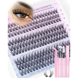 Wtvane Wispy Lash Clusters Kit Natural Eyelash Clusters 10-12-14mm Lash Extensions Kit Fairy Cluster Eyelash Extensions Kit Wispy Eyelashes Clusters C Curl Individual Lashes Cluster Eyelash Kit