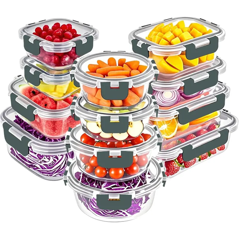 24 Pieces Glass Food Storage Containers Set, Airtight Glass Lunch Containers, Glass Meal Prep Containers with Lids,Exclusive of BPA, for Microwave, Oven, Freezer & Dishwasher Friendly,Grey