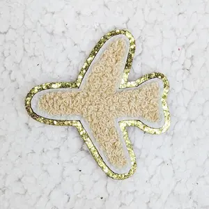 Tan Airplane Chenille & Glitter HAT/POCKET Patch