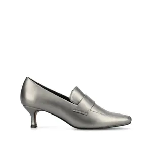 CELINA KITTEN LOAFER HEELS IN CROCO STATEMENT - Pewter