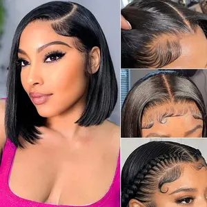 weallbob Bob Wig Human Hair 13x4 Lace Front Wigs Human Hair Pre Plucked with Baby Hair 180% Density Short Bob Wigs for Women Straight Bob Frontal Wigs for Women Natural Black