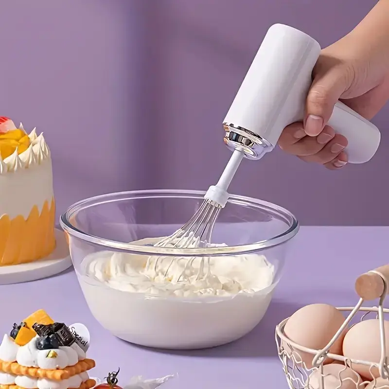 Compact Wireless Rechargeable Electric Hand Mixer with 3 Adjustable Speeds, Detachable Whisk Egg Beater, Lightweight Portable Design, Easy to Clean for Baking Cakes & Whipping Cream, Whip Cream