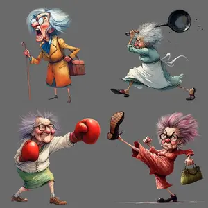 Funny Old Lady Pattern Iron on Transfer Sticker, 6 Counts/set Washable Heat Transfer Designs, DIY Decals for Clothes, T-shirt, Mask, Jeans, Backpack