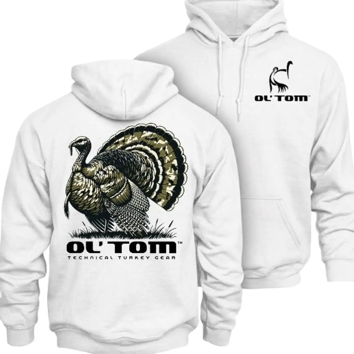 Ol' Tom Turkey Hunting 2 Sider Hoodie – Strutting Wild Turkey Gobbler Vintage Back Graphic, Technical Turkey Gear Apparel for Turkey Hunters, Outdoor Spring Gobbler Hunting Lifestyle Hoodie