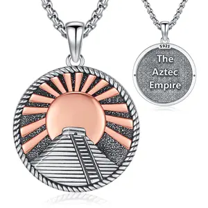 DRINSPER Aztec Pyramid Necklace 925 Sterling Silver Pendant Maya Culture Jewelry