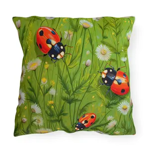 Durable Outdoor Pillow | Ladybugs & Flowers Throw Pillow