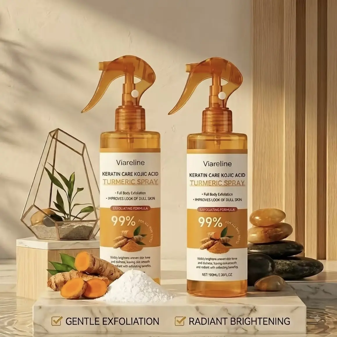 【Buy 1 Get 1 Free】Viareline Turmeric & Ginger Exfoliating Body Spray, 100ml Gentle Body Peel, Everyday Skincare (Total 2 Bottles Received)
