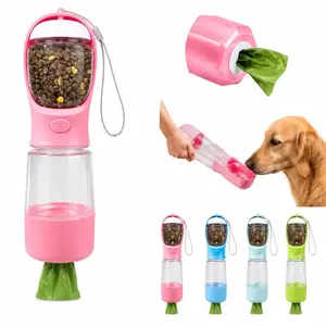 Portable 2-in-1 Dog Water Bottle with 400ml Water Bottle & 150g Food Container | Leak-Proof Travel Water Dispenser with Built-In Poop Bag Holder