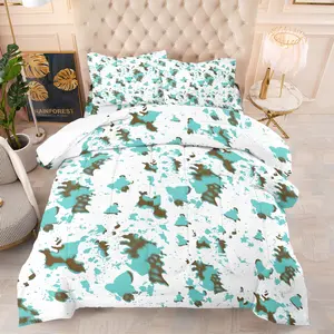 2/3Pcs Western Retro Style Two-Tone Cow Print Comforter Set, Vintage Cowhide Print Quilt Bedding Set with Pillowcases, Neutral Western Bedding for Teen Girls Boys Bedroom, Boho Aesthetic Home Decor, Great Gift for Western Lovers