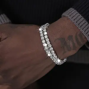 1pc 4mm Hip Hop Shiny Cubic Zirconia Trendy Tennis Chain Bracelet For Men Women Daily Party Jewelry Gift